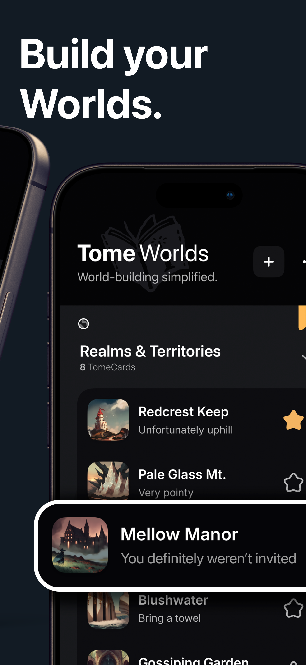 TomeWorlds app screenshot