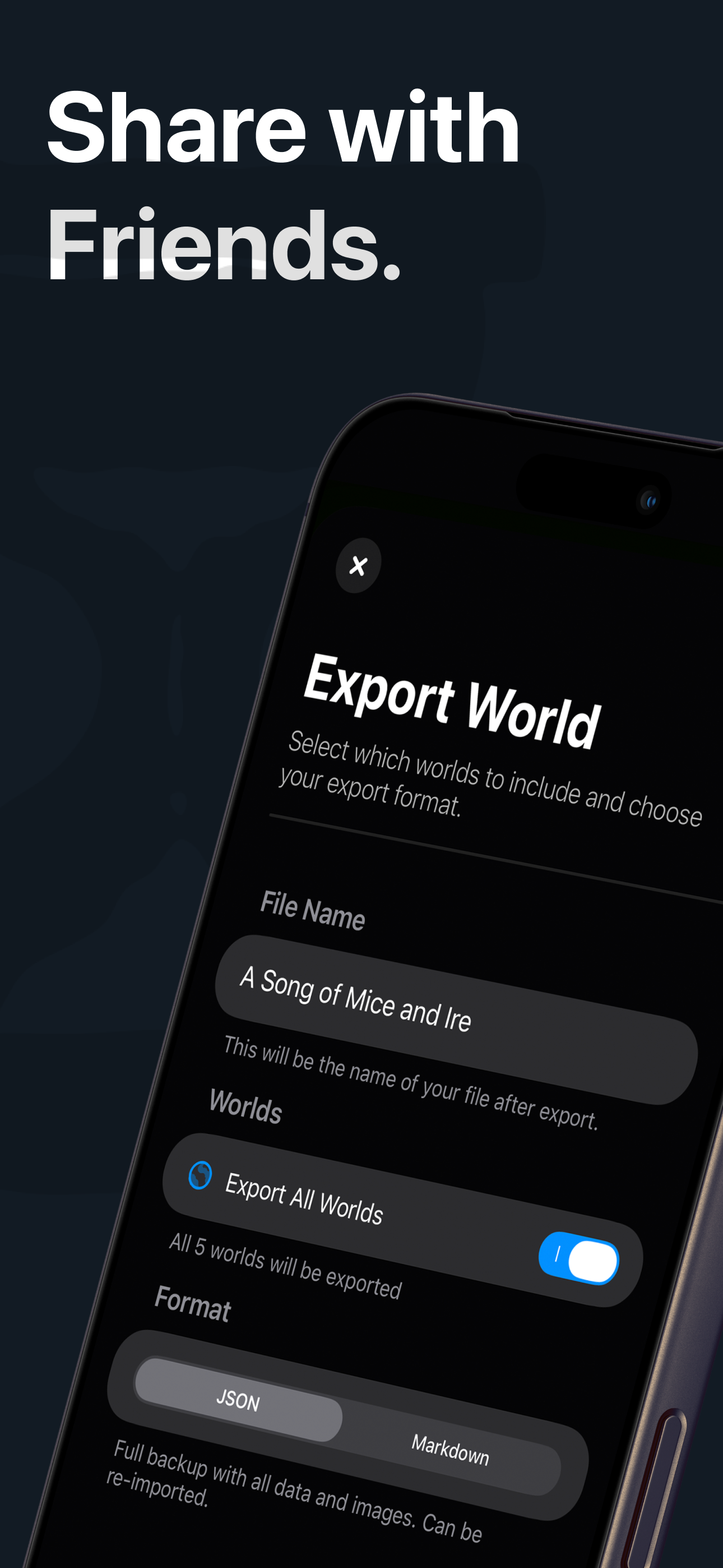 TomeWorlds app screenshot